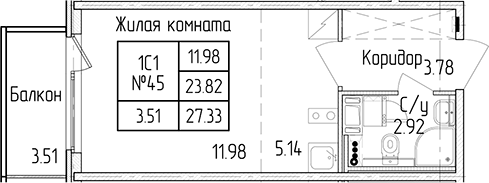 Квартира студия 23.82 м², 2/4 эт., ЖК «Любоград в Стрельне»
